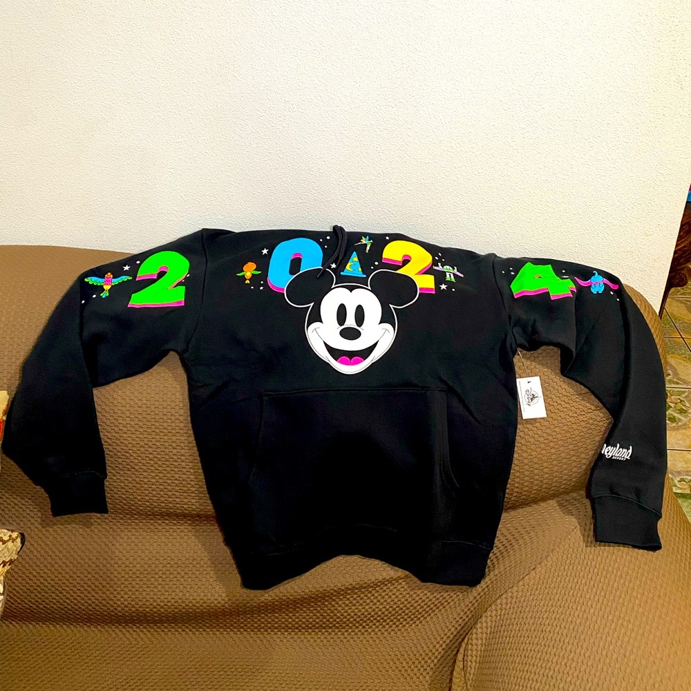 Disney Parks Disneyland Black 2024 Pullover Hoodie Mickey Mouse Tinker Bell XS